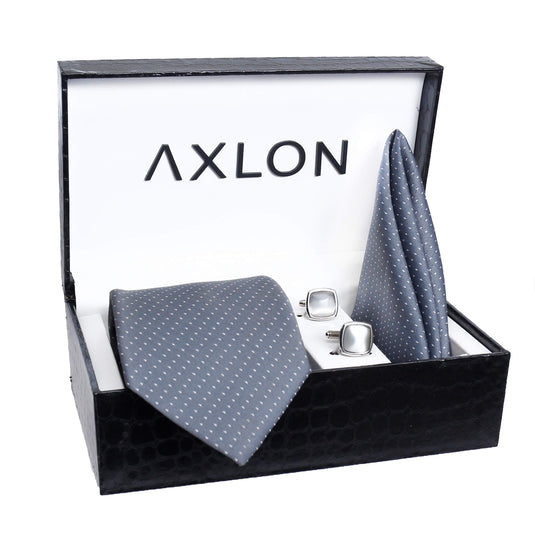 Axlon Men Grey Silk Stain Resistant Neck Tie Accessory Gift Set (Grey, Axlon-35, Free Size)