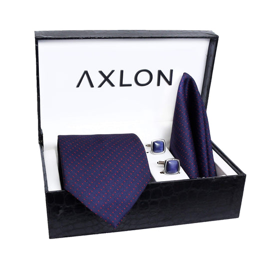 Axlon Men Formal/Casual Weaved Polyester Neck Tie Pocket Square Accessory Gift Set with Cufflinks and Brooch Pin - Blue (Free Size, ltr_805)