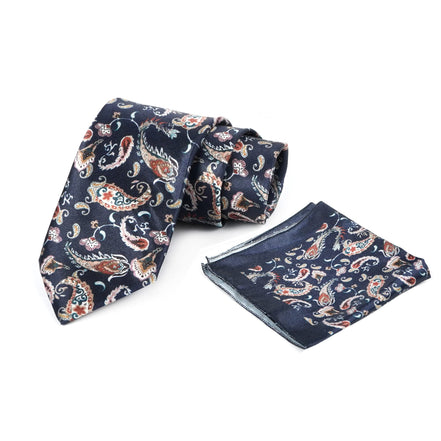 Axlon Mens Printed Silk Necktie Set With Panel Print Pocket Square Ties For Men Formal FDAX_PN1