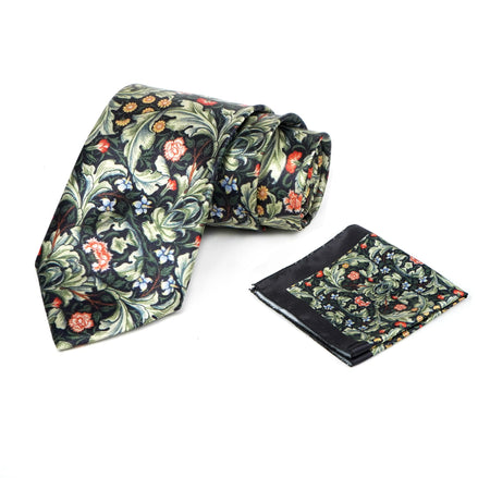 Axlon Mens Printed Silk Necktie Set With Panel Print Pocket Square Ties For Men Formal FDAX_PN1