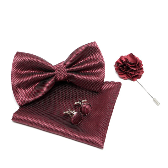 AXLON Mens Bow Tie For Men With Cufflinks Pocket Square & Brooch Pin in Gift Box (7 Colors)