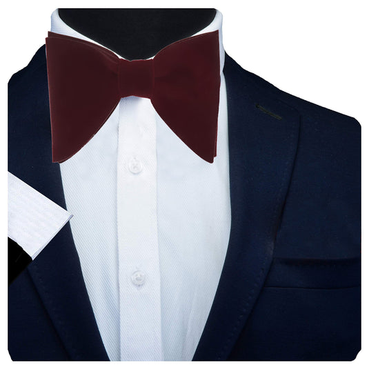 RIZORO Mens Oversize Butterfly Pretied Suede Sparkle Adjustablke Bow Tie For Men (Suede-Maroon)