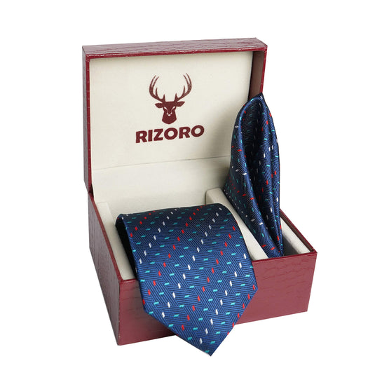 RIZORO Mens Micro Fibre Necktie Gift Set With Pocket Square & Brooch Pin Formal Tie (MICRA11RS Free Size)