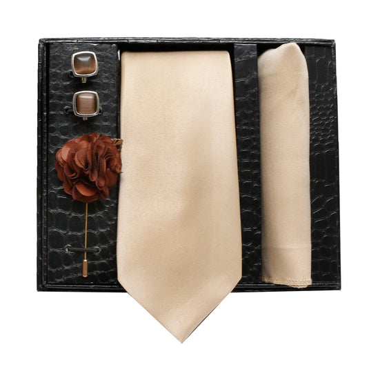 Axlon Men Formal/Casual Micro Silk Neck Tie Pocket Square Accessory Gift Set with Cufflinks and Brooch Pin