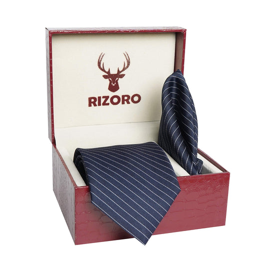 RIZORO Mens Plaid Stripped Silk Necktie Tie Gift Set With Pocket Square & Brooch Pin Formal Tie Set (S1RS, Free Size)