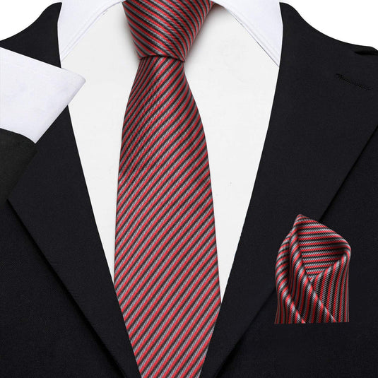 AXLON Men's Micro Polyester Floral Necktie Set with Pocket Square and Brooch Pin (Red ,Free Size)