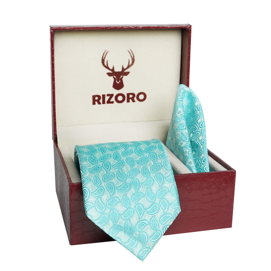 RIZORO Mens Plaid Pasiley Silk Necktie Tie Gift Set With Pocket Square & Brooch Pin Formal Tie Set (AMBICRS, Free Size)