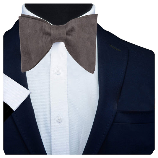 RIZORO Mens Oversize Butterfly Pretied Suede Sparkle Adjustablke Bow Tie For Men (Suede-Grey)