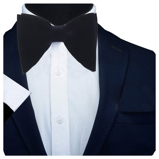 RIZORO Mens Oversize Butterfly Pretied Suede Sparkle Adjustablke Bow Tie For Men (Suede-Navy Blue)