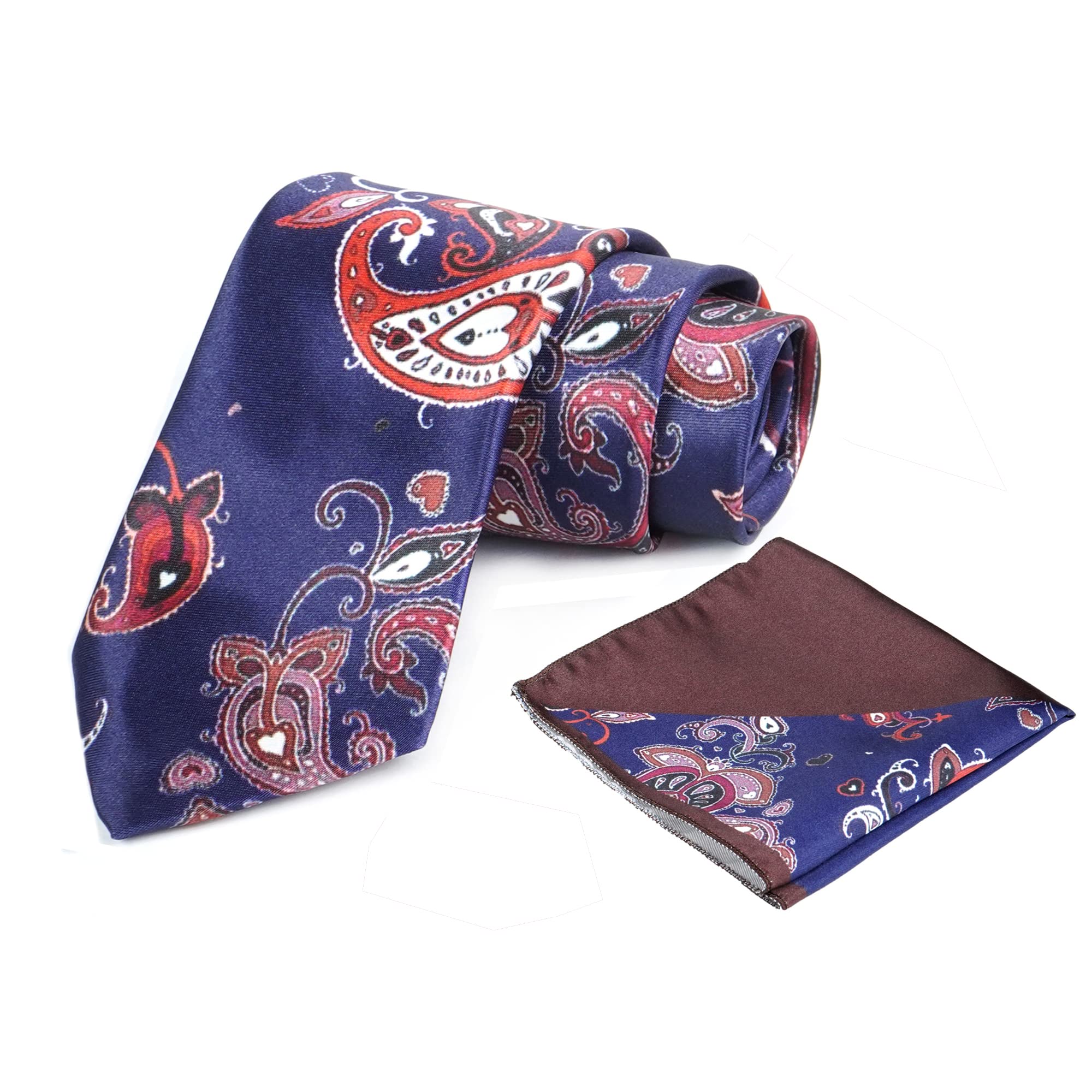 Axlon Mens Printed Silk Necktie Set With Panel Print Pocket Square Ties For Men Formal FDAX_PN1