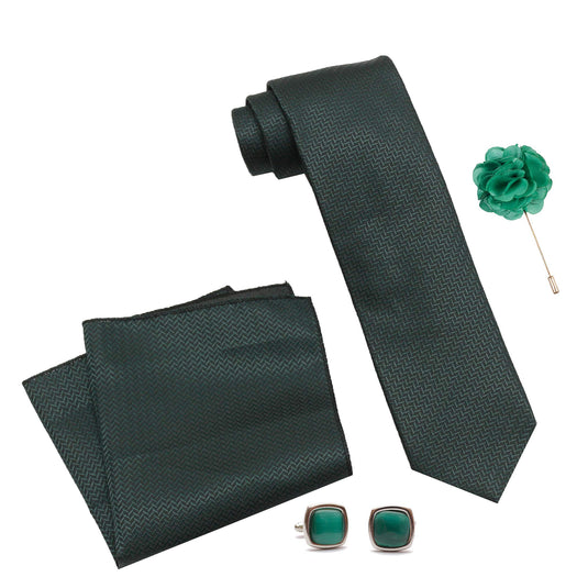 RIZORO Mens Plaid Micro Self Silk Necktie Tie Gift Set With Pocket Square, Cufflinks & Brooch Pin Formal Tie With Leatherite Box (SIDIRB, Free Size)