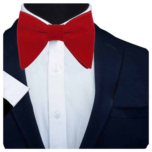 RIZORO Mens Oversize Butterfly Pretied Suede Sparkle Adjustablke Bow Tie For Men (Suede-Red)