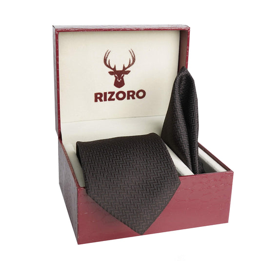 RIZORO Mens Plaid Micro Self Silk Necktie Gift Set With Pocket Square & Brooch Pin Formal Tie (SIDIRS Free Size)