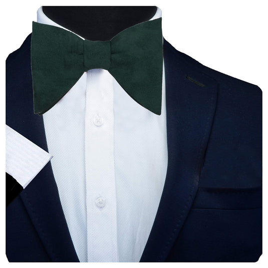 RIZORO Mens Oversize Butterfly Pretied Suede Sparkle Adjustablke Bow Tie For Men (Suede-Green)