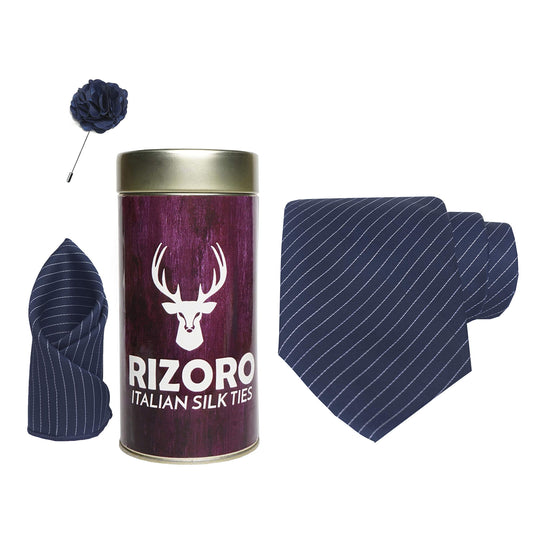 RIZORO Mens Plaid Stripped Silk Necktie Gift Set With Pocket Square & Brooch Pin Formal Tie Combo (S1RT, Free Size)