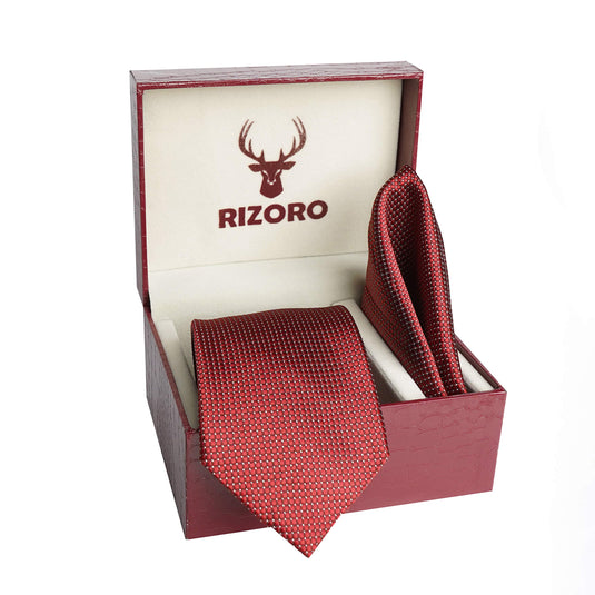 RIZORO Men Dotted Micro Fibre Necktie Gift Set With Pocket Square & Brooch Pin Formal Tie (Blue A13BLRS Free Size)