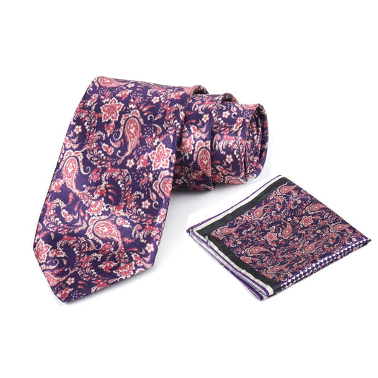 Axlon Mens Printed Silk Necktie Set With Panel Print Pocket Square Ties For Men Formal FDAX_PN1