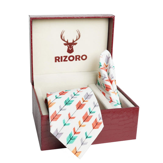 RIZORO Men Checkered Micro Fibre Necktie Gift Set With Pocket Square Cufflinks & Brooch Pin Formal Tie (Beige BURBGRB Free Size)