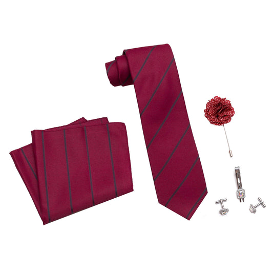 Axlon Men's Micro Polyester Necktie Set with Pocket Square, Brooch Pin and Cufflinks (Dark Pink, Free Size)