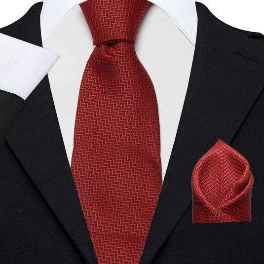 AXLON Men's Micro Polyester Necktie Set with Pocket Square and Brooch Pin (Red , Free Size)