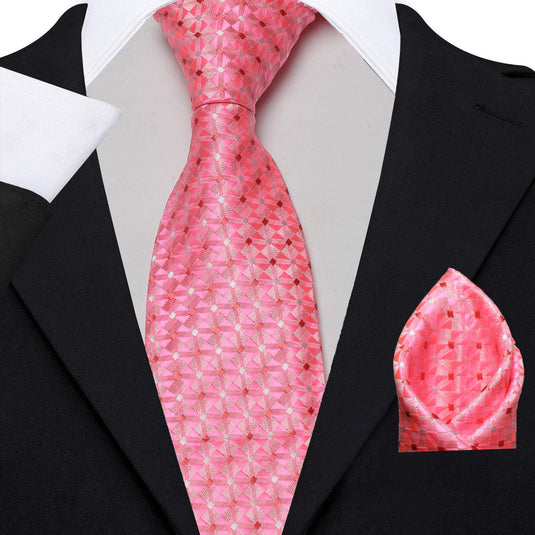 Axlon Men's Micro Polyester Necktie Set with Pocket Square and Brooch Pin (Pink , Free Size)