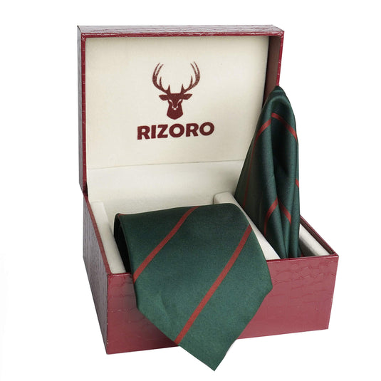 RIZORO Mens Plaid Stripped Silk Necktie Tie Gift Set With Pocket Square & Brooch Pin Formal Tie Set (S2RS, Free Size)