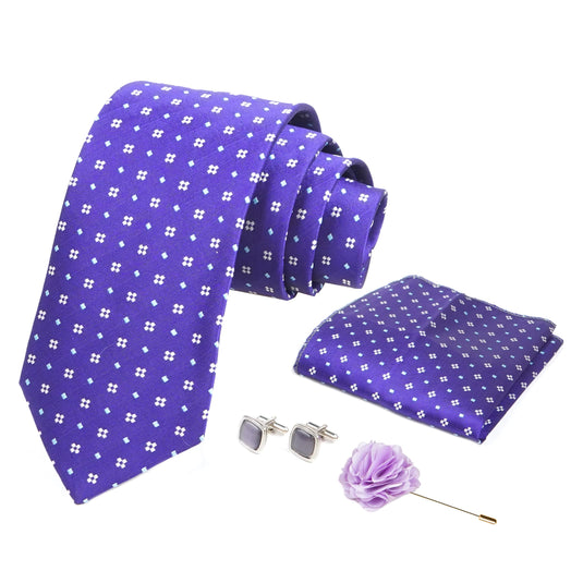 AXLON Mens Plaid Micro Self Silk Necktie Gift Set With Pocket Square Cufflinks & Brooch Pin Formal Tie With Box (SLKP_16, Pink)