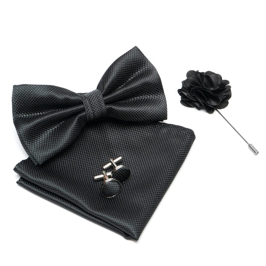 AXLONMens Bow Tie For Men With Cufflinks Pocket Square & Brooch Pin in Gift Box (7 Colors)