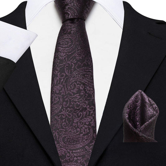 Axlon Men's Micro Polyester Paisley Necktie Set with Pocket Square and Brooch Pin (Dark Purple, Free Size)