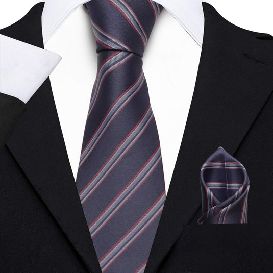 AXLON Men's Micro Polyester Striped Necktie Set with Pocket Square and Brooch Pin (Blue , Free Size)