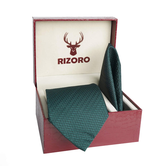 RIZORO Mens Plaid Micro Self Silk Necktie Gift Set With Pocket Square & Brooch Pin Formal Tie (SIDIRS Free Size)