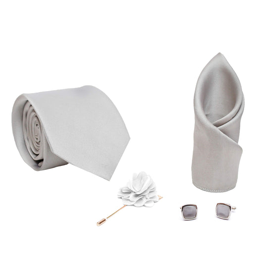 Axlon Men Formal/Casual Micro Silk Neck Tie Pocket Square Accessory Gift Set with Cufflinks and Brooch Pin