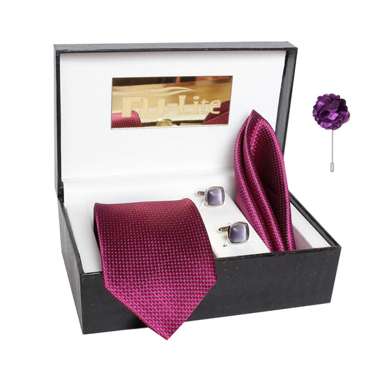 AXLON Men's Micro Polyester Small Dotted Necktie Set with Pocket Square, Brooch Pin and Cufflinks (Free Size)