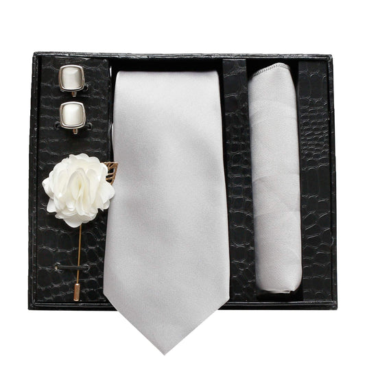 Axlon Men Formal/Casual Micro Silk Neck Tie Pocket Square Accessory Gift Set with Cufflinks and Brooch Pin