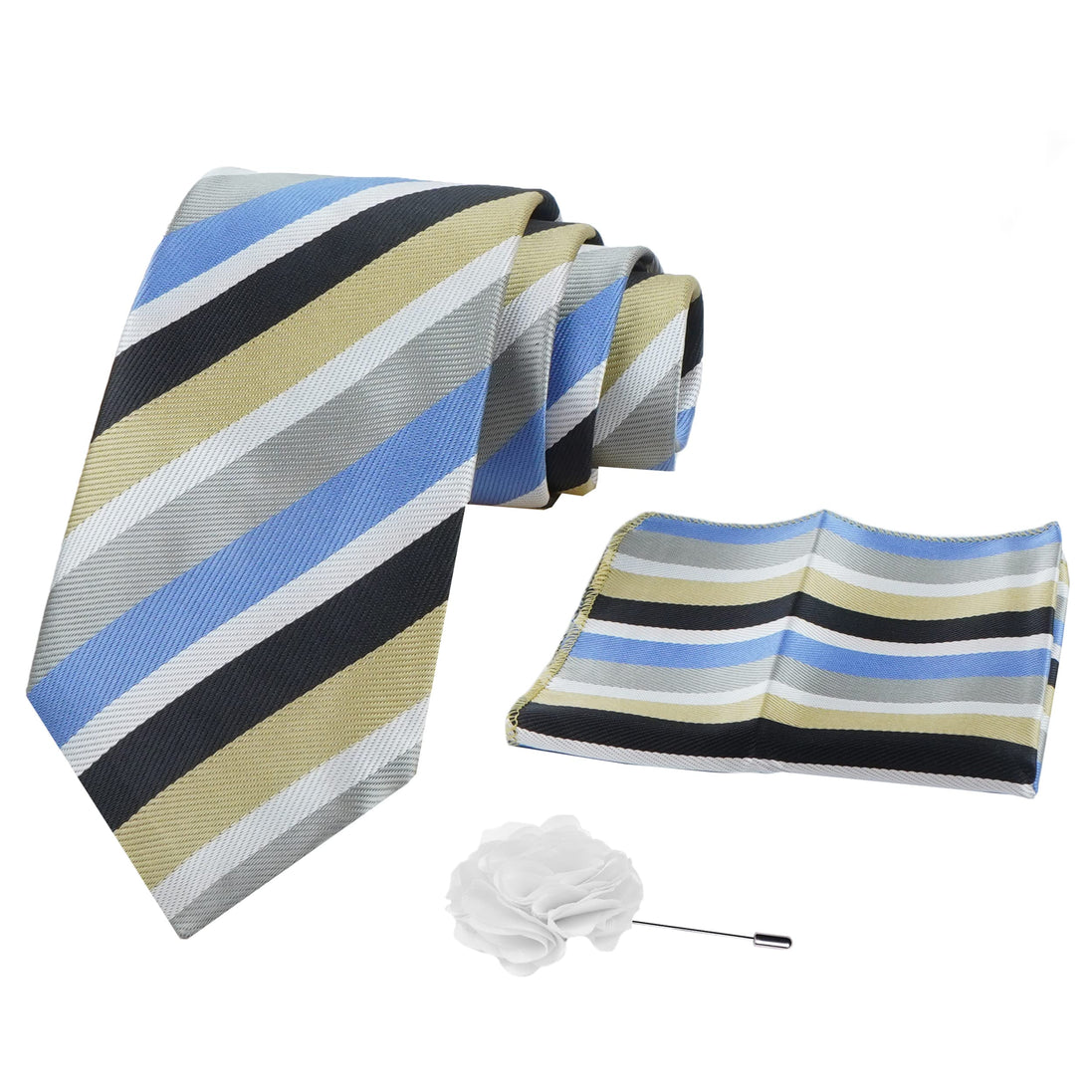 Axlon Mens Plaid Micro Self Silk Necktie Gift Set With Pocket Square & Brooch Pin Tie for Men Formal Tie Set with Box (Pack of 3) (Beige, 2022AX_24)