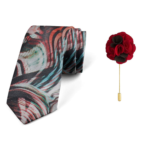 Axlon Men's Micro Polyester Floral Necktie Set with Pocket Square and Brooch Pin (Black ,Free Size)