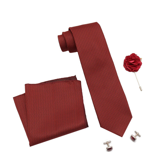 AXLON Mens Plaid Micro Self Silk Necktie Tie Gift Set With Pocket Square, Cufflinks & Brooch Pin Formal Tie With Leatherite Box (SIDIRB, Free Size)