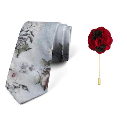 Axlon Men's Micro Polyester Floral Necktie Set with Pocket Square and Brooch Pin (Blue ,Free Size)