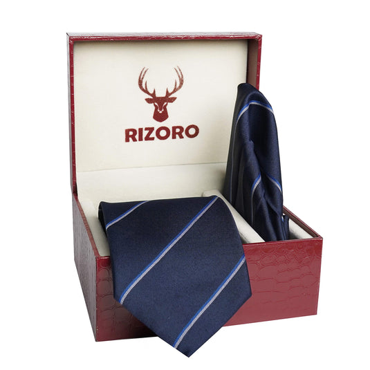 RIZORO Mens Plaid Stripped Silk Necktie Tie Gift Set With Pocket Square & Brooch Pin Formal Tie Set (S4RS, Free Size)