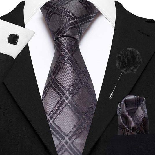 AXLON Men's Diamond Shape Designed Micro Polyester Necktie Set with Pocket Square, Brooch Pin and Cufflinks (Free Size)