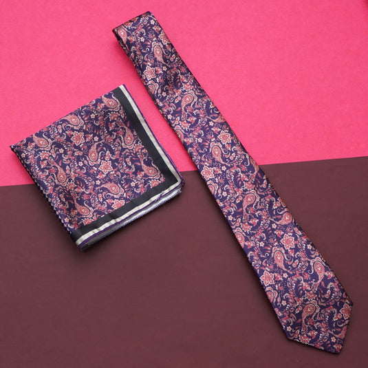 Axlon Mens Printed Silk Necktie Set With Panel Print Pocket Square Ties For Men Formal FDAX_PN1