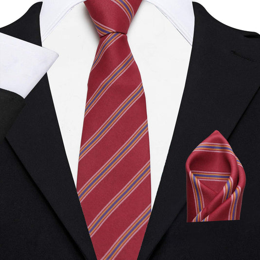 AXLON Men's Micro Polyester Floral Necktie Set with Pocket Square and Brooch Pin (Red ,Free Size)