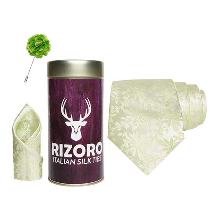 RIZORO Mens Plaid Pasiley Silk Necktie Gift Set With Pocket Square & Brooch Pin Formal Tie Combo (PUNRT, Free Size)