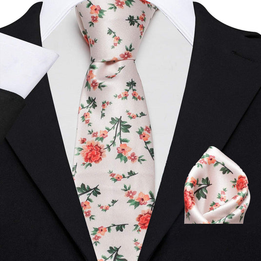 Axlon Men's Micro Polyester Floral Necktie Set with Pocket Square and Brooch Pin (Pink ,Free Size)