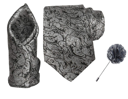 RIZORO Men Paisley Micro Fibre Necktie Gift Set With Pocket Square & Brooch Pin Formal Tie (Turquoise PARTRRS Free Size)