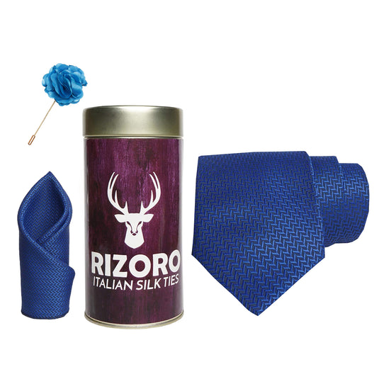 RIZORO Mens Plaid Micro Self Silk Necktie Gift Set With Pocket Square & Brooch Pin Formal Tie Combo (SIDIRT, Free Size)