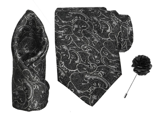 RIZORO Men Paisley Micro Fibre Necktie Gift Set With Pocket Square & Brooch Pin Formal Tie (Turquoise PARTRRS Free Size)