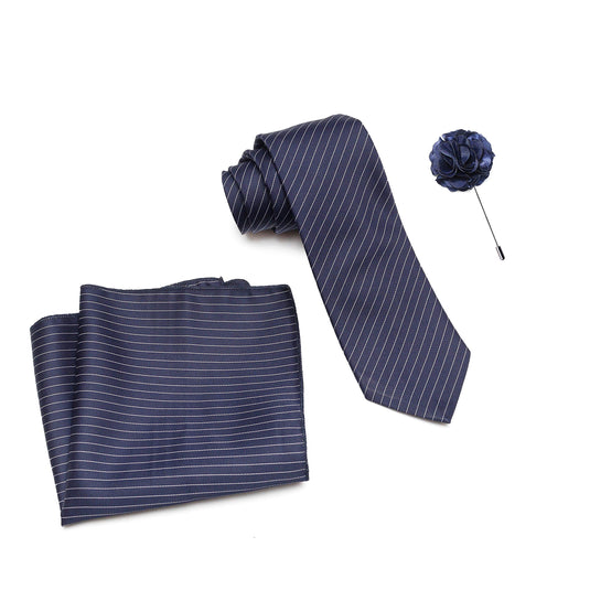 RIZORO Mens Plaid Stripped Silk Necktie Tie Gift Set With Pocket Square & Brooch Pin Formal Tie Set (S1RS, Free Size)