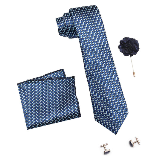 RIZORO Mens Plaid Dotted Silk Necktie Tie Gift Set With Pocket Square, Cufflinks & Brooch Pin Formal Tie With Leatherite Box (MICRA11RB, Free Size)