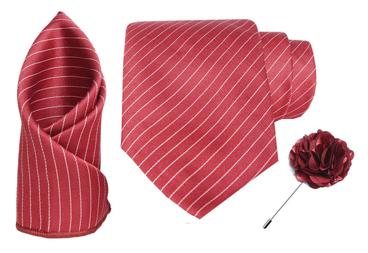 RIZORO Mens Plaid Stripped Silk Necktie Tie Gift Set With Pocket Square & Brooch Pin Formal Tie Set (S1RS, Free Size)